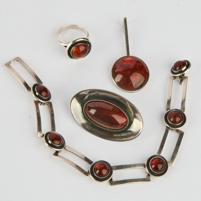 A Niels Erik From Sterling Silver and Amber Jewellery Set, Denmark