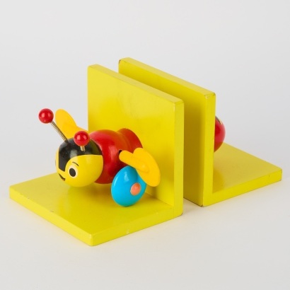 Two Wooden Buzzy Bee Bookends