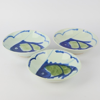 A Group of Three Chinese Blue and White 'Fish' Dishes