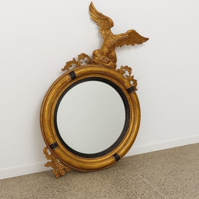 A Federal Style Giltwood Convex Mirror With Eagle Crest AF