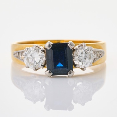 18ct Yellow / White Gold, 0.88ct Sapphire / .71ct Diamond Set Three Stone Ring