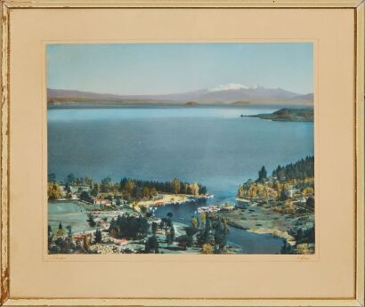 A Whites Aviation Hand-Coloured Photograph of Lake Taupo