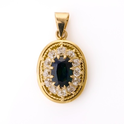 18ct Yellow Gold, 3.14ct Sapphire / 1.56ct Diamond Pendant