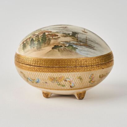 A Japanese Satsuma Ware Egg-shaped Covered Box