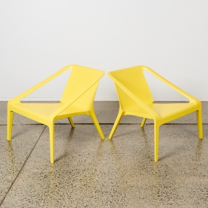 A Pair of Yellow Low-Slung Outdoor Chairs