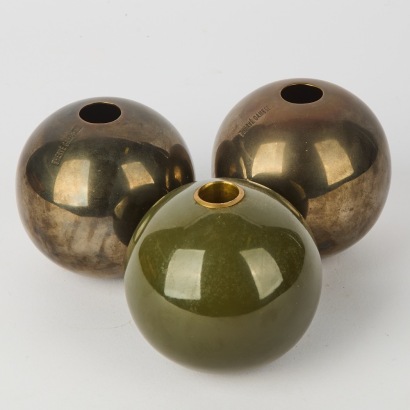 Three French Herve Gambs Metal Sphere Vases
