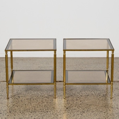 A Pair of Vintage Brass and Glass French Side Tables