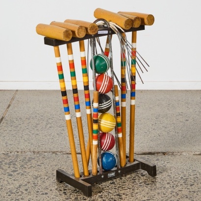 A Vintage Wooden Forster Cricket Game Set