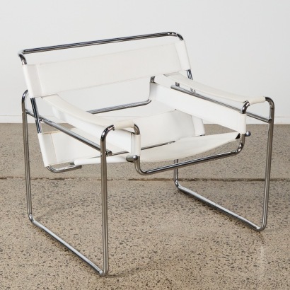 A White Genuine Leather Wassily Style Chair