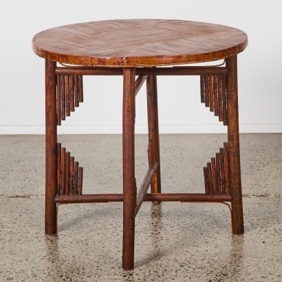 A Mid-Century Sculptural Bamboo Parquetry Dining Table