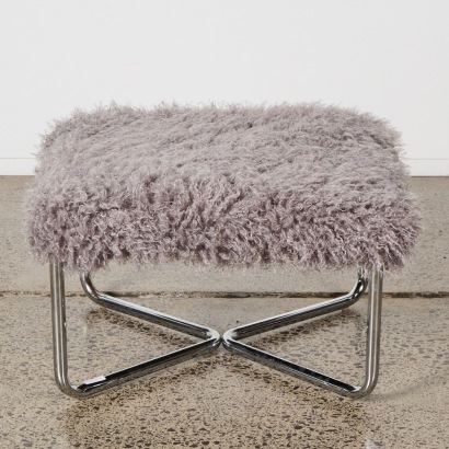 A Modernist Chrome Based Faux Fur Ottoman