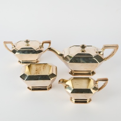 An American Art Deco Sterling Silver Tea Set Made by Durgin, New Hampshire