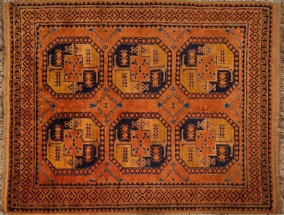 A Vintage Hand-Knotted Golden Afghan