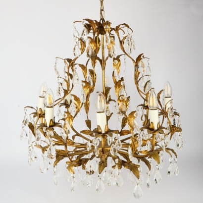An Impressive Floral Gilt and Crystal Eight Branch Chandelier