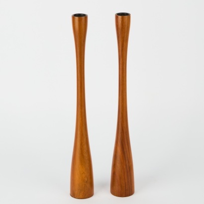A Pair of American Mid-Century Walnut Candlesticks