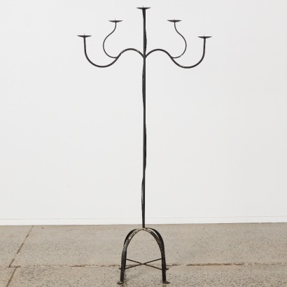 A Large Wrought Iron Floor Standing Candelabra