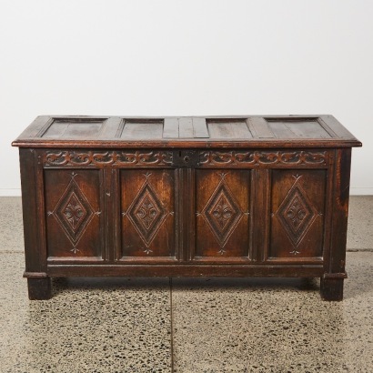 An Antique Coffer with Diamond Panel Design