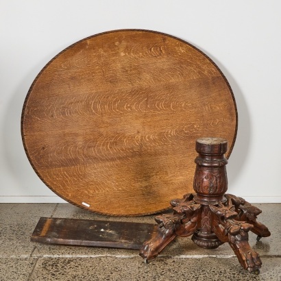 An Antique French Carved Oak Oval Coffee Table