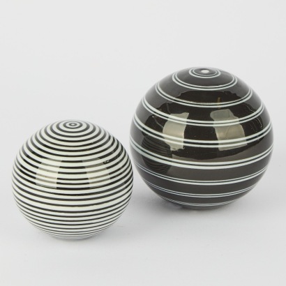 A Pair of Ceramic Swirl Glazed Balls