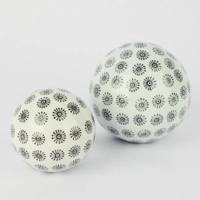 A Pair of Ceramic Snowflake Glazed Balls