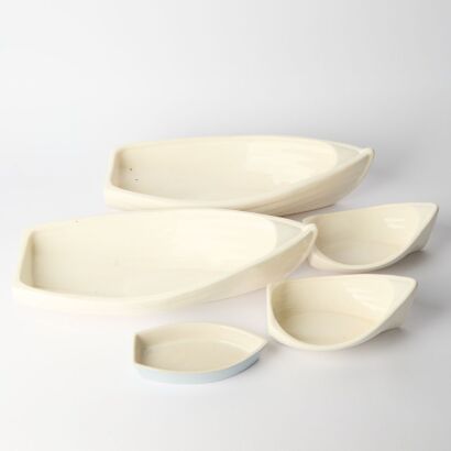 A Collection of Four Studio Ceramics Boats And One Other