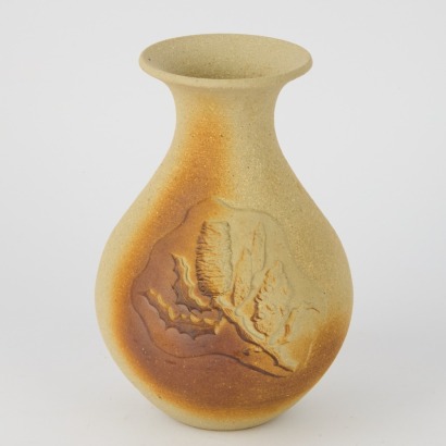 A Matte Finished Ceramic Pottery Vase with Embossed Banksia Motif