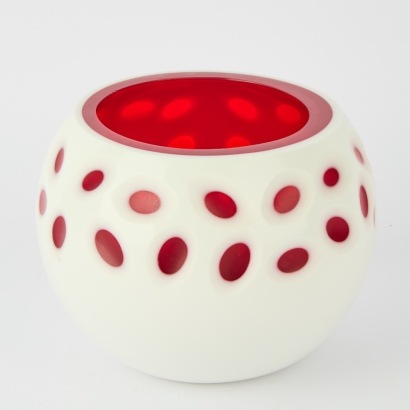 A Vintage Murano Cased and Carved White and Red Dots Art Glass Vase
