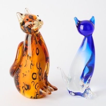 A Pair of Vintage Murano Glass Cats