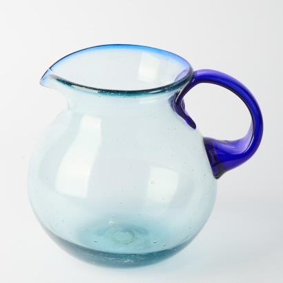 A Large Vintage Blue Bubble Glass Jug