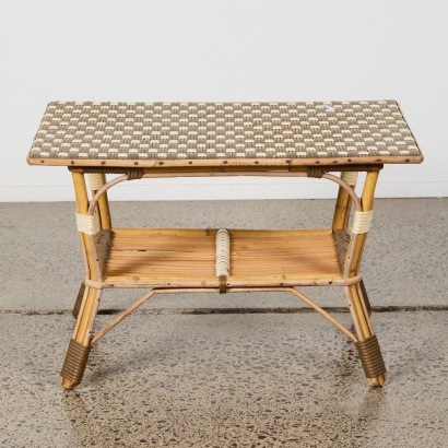A Vintage Woven Cane Patio Coffee Table