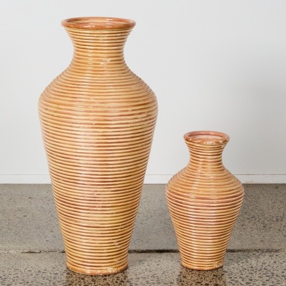 A Pair of Cane Floor Vases