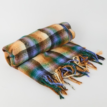 A Travel Rug in Purple, Green, and Brown