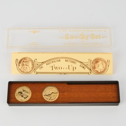 A Vintage Australian "Two-Up" Game With Gold Plated Coins c.1970s