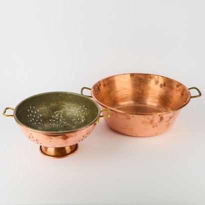 A Pair Of Mauviel Copper Basin and Colander, France