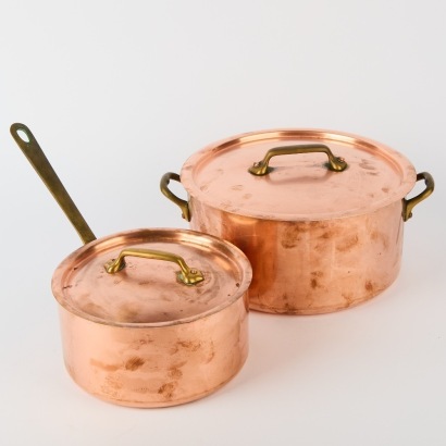 A Pair Of Mauviel Copper Saucepans with Lids, France