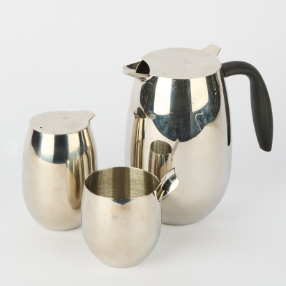 A Four Piece Bodum Set, Water Jug, Milk Jug, Sugar Bowl And Spoon By C.Jorgensen