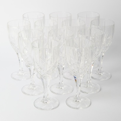 A Set of Twelve Facted Bohemia Wine Glasses