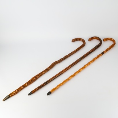 Three Elaborately Carved Walking Sticks, Asia