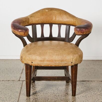 A Vintage Leather and Wood Captains Chair