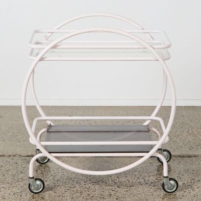 A Mid Century White Tubular Metal Tea Trolley