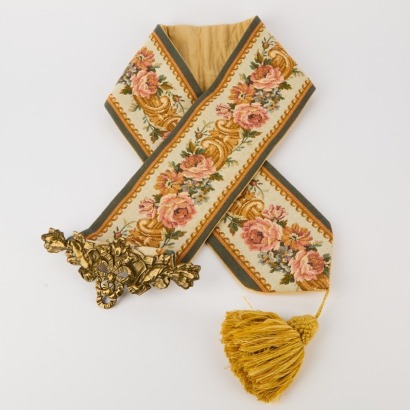 A Vintage French Tapestry and Brass Bell Pull, Paris