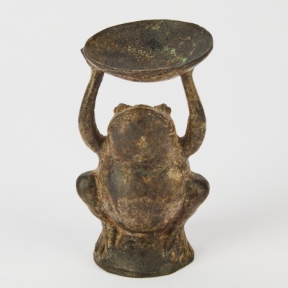 A Vintage Bronze Frog Candleholder