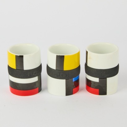 A Set of Three PO: Espresso Cups with Piet Mondrian Design