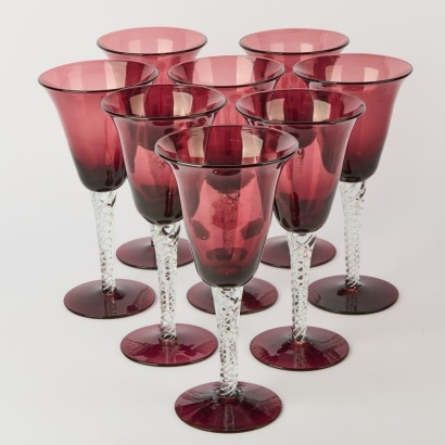 A Set of Eight Amethyst and Crystal Wine Glasses