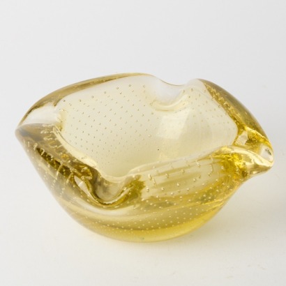 A Vintage Handmade Bubble Glass Ashtray