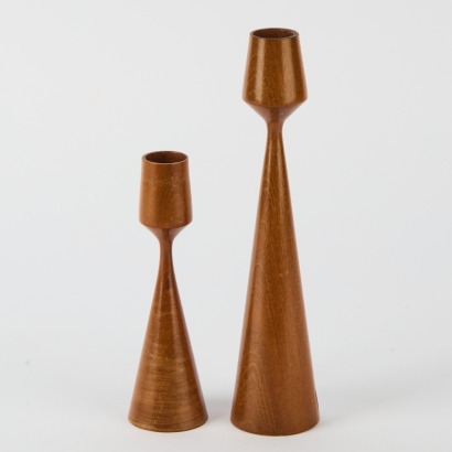 A Pair of Mid-Century Teak Candle Holders
