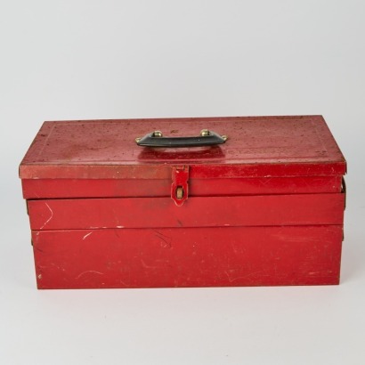 A Large Vintage Cantilever Stanley Red Metal Toolbox