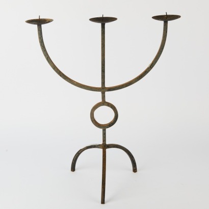 A Brutalist Style Cast Iron Candelabra