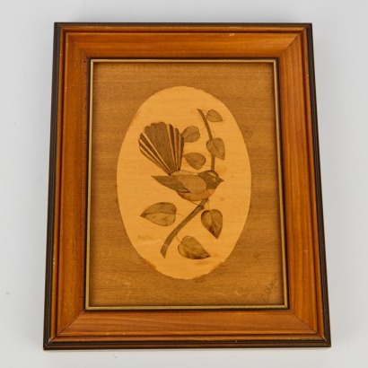 A Fantail Framed Wood-Print, New Zealand