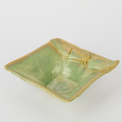 An Attributed Olive Jones Square Bowl with Applied Palm Tree Decoration